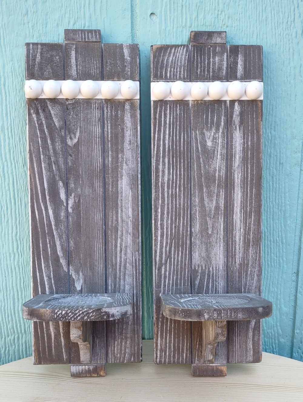 Hobby Lobby Gray and White Wooden Wall Sconces with Bead Trim